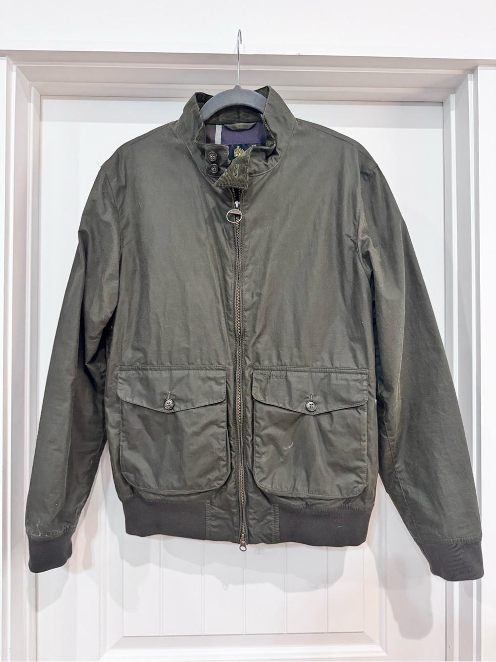 Barbour X J Crew lightweight waxed cotton bomber jacket